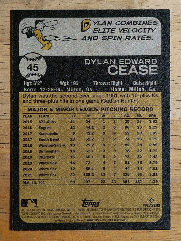 2022 Topps Heritage #45 Dylan Cease