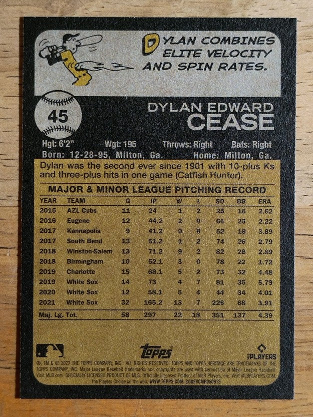 2022 Topps Heritage #45 Dylan Cease