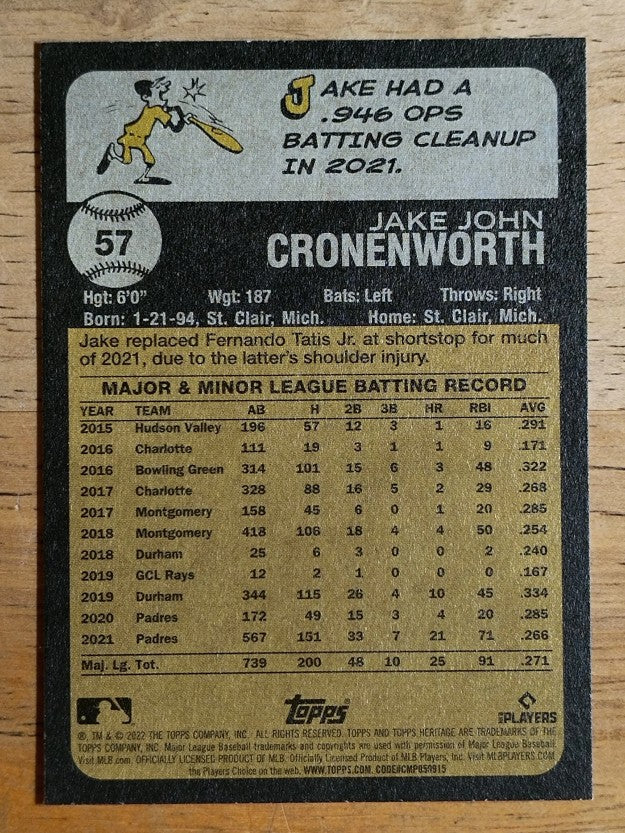 2022 Topps Heritage #57 Jake Cronenworth