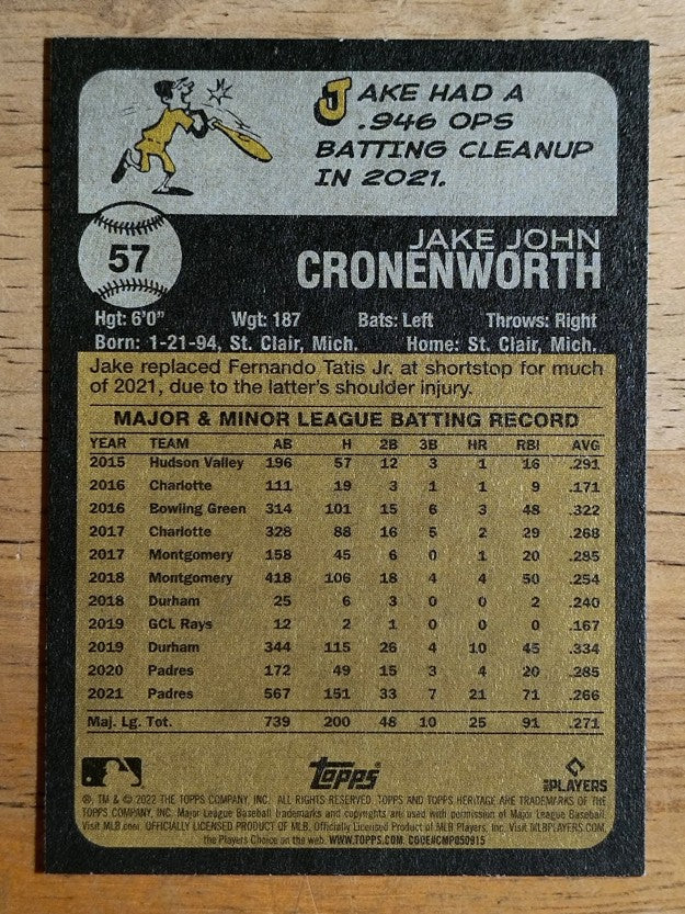 2022 Topps Heritage #57 Jake Cronenworth