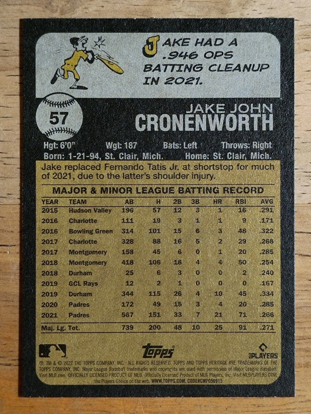 2022 Topps Heritage #57 Jake Cronenworth