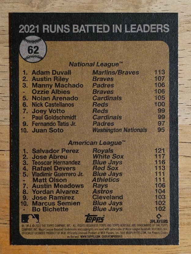 2022 Topps Heritage #62 Salvador Perez/Adam Duvall