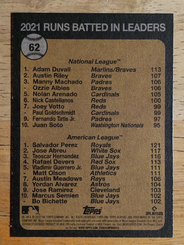 2022 Topps Heritage #62 Salvador Perez/Adam Duvall