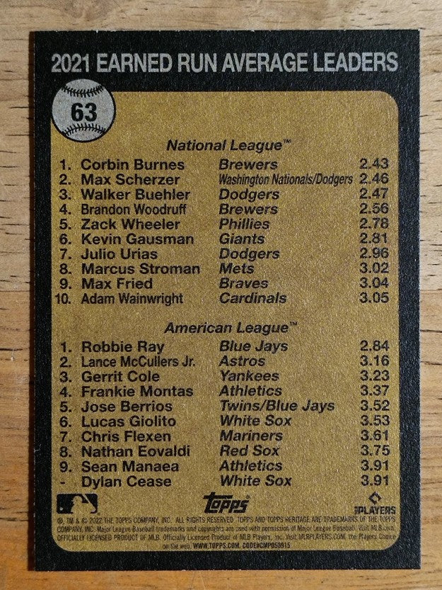 2022 Topps Heritage #63 Robbie Ray/Corbin Burnes