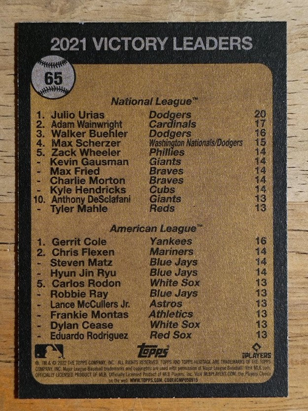 2022 Topps Heritage #65 Julio Urias/Gerrit Cole