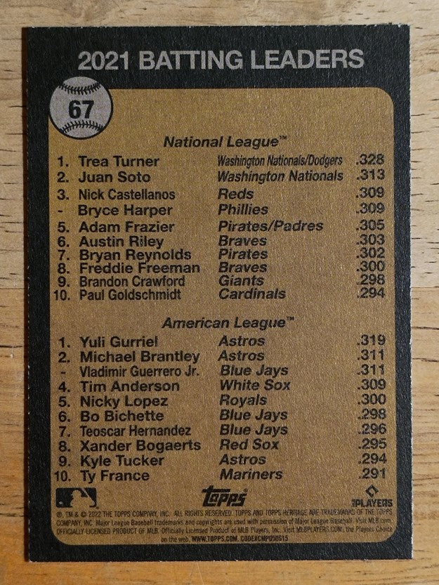 2022 Topps Heritage #67 Yuli Gurriel/Trea Turner