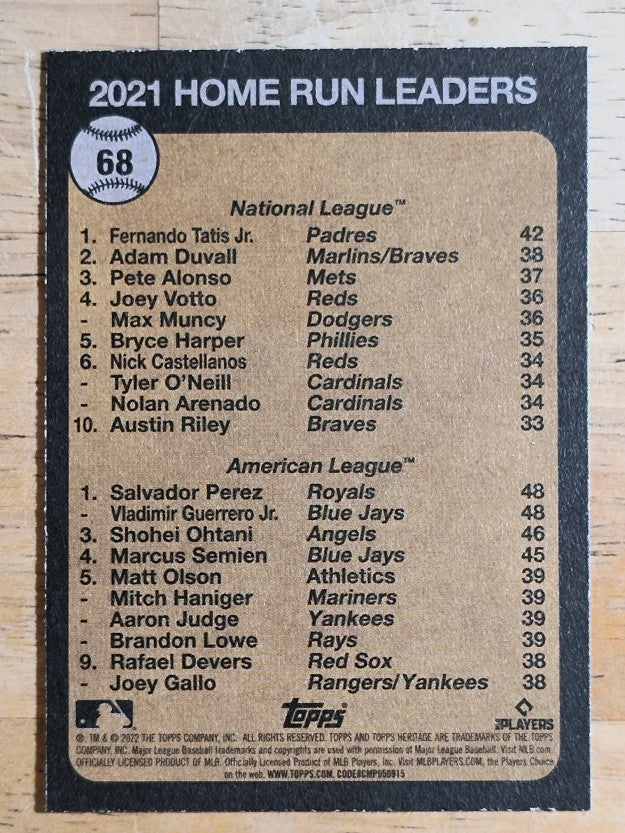 2022 Topps Heritage #68 Fernando Tatis Jr./Salvador Perez/Vladimir Guerrero Jr.