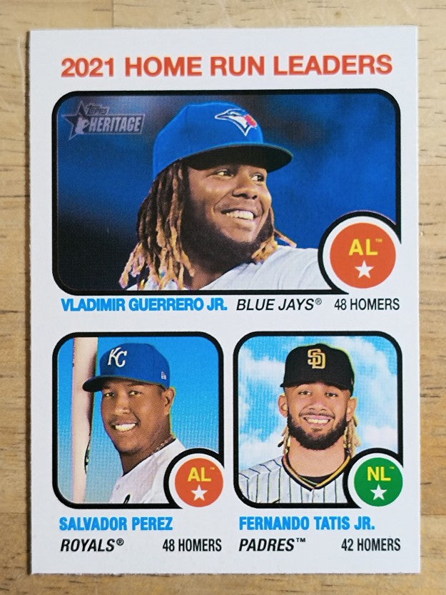 2022 Topps Heritage #68 Fernando Tatis Jr./Salvador Perez/Vladimir Guerrero Jr.
