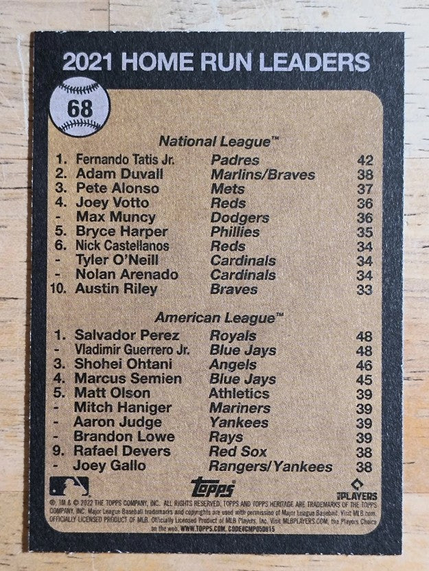2022 Topps Heritage #68 Fernando Tatis Jr./Salvador Perez/Vladimir Guerrero Jr.