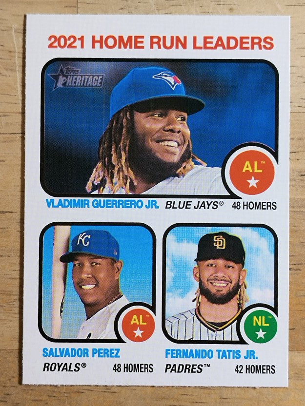 2022 Topps Heritage #68 Fernando Tatis Jr./Salvador Perez/Vladimir Guerrero Jr.