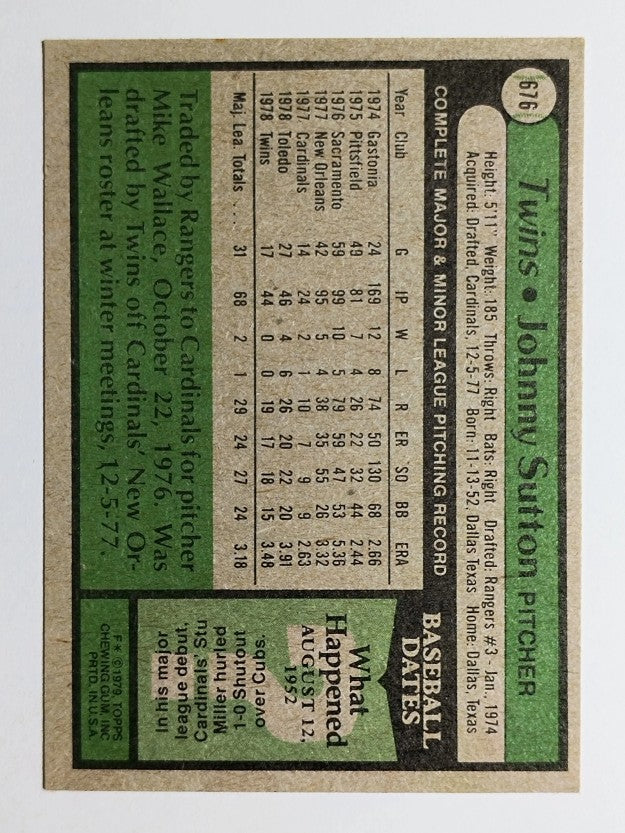 1979 Topps #676 Johnny Sutton RC (VGEX)