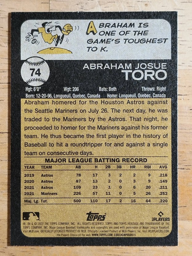 2022 Topps Heritage #74 Abraham Toro