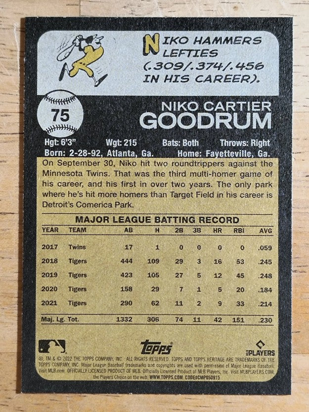 2022 Topps Heritage #75 Niko Goodrum