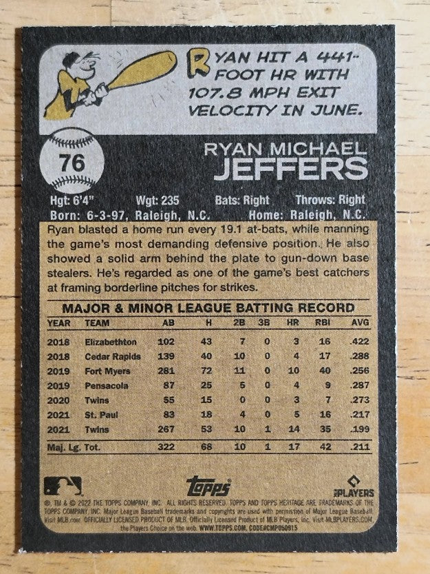 2022 Topps Heritage #76 Ryan Jeffers