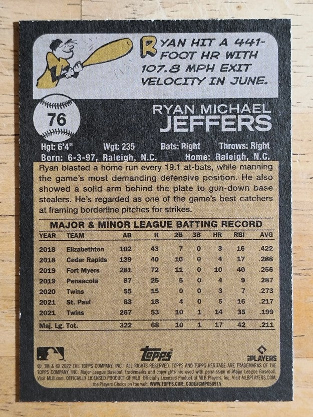 2022 Topps Heritage #76 Ryan Jeffers