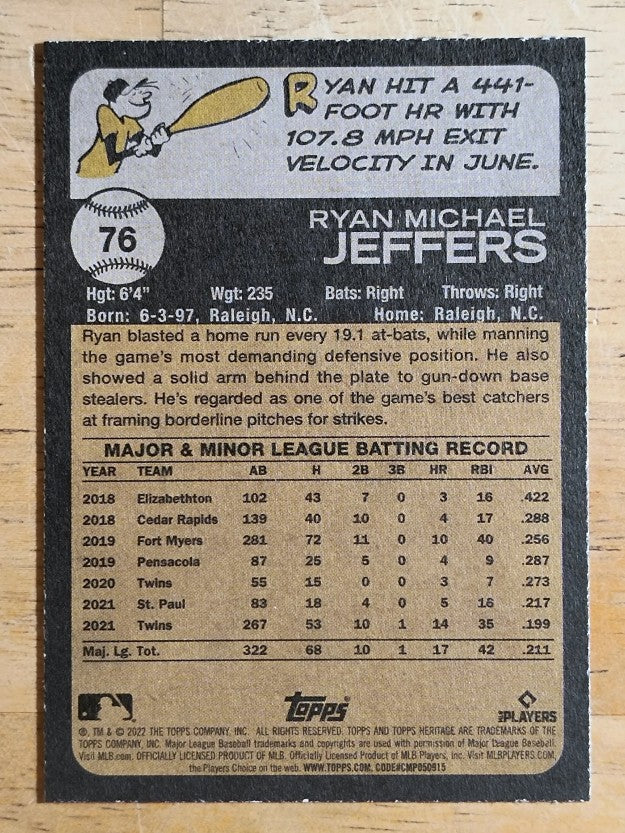 2022 Topps Heritage #76 Ryan Jeffers