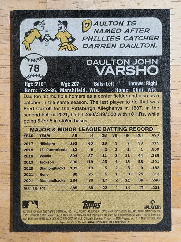 2022 Topps Heritage #78 Daulton Varsho