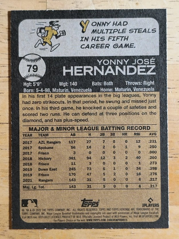 2022 Topps Heritage #79 Yonny Hernandez RC
