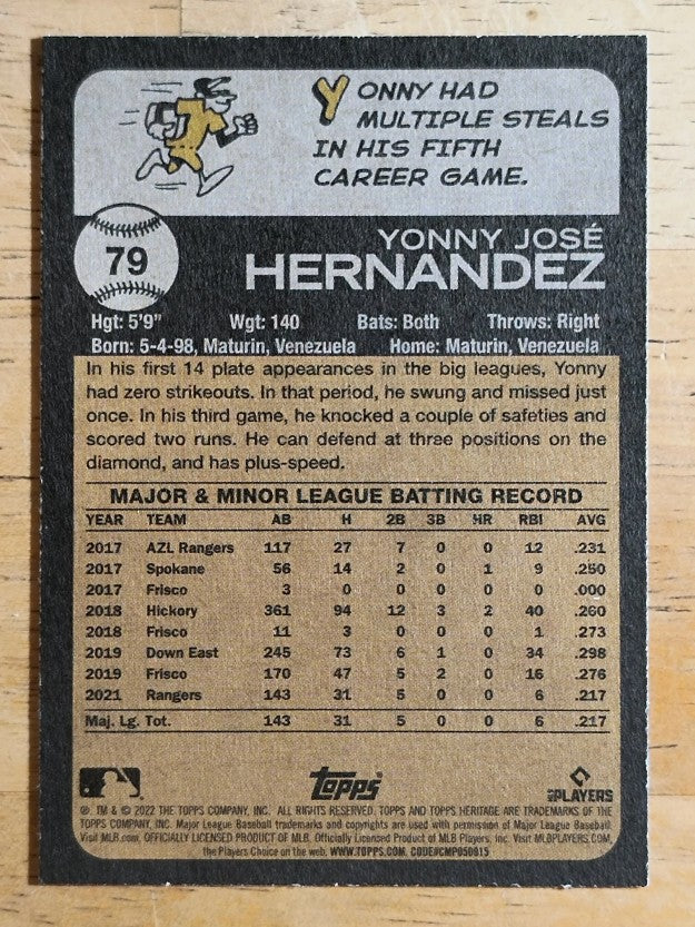 2022 Topps Heritage #79 Yonny Hernandez RC