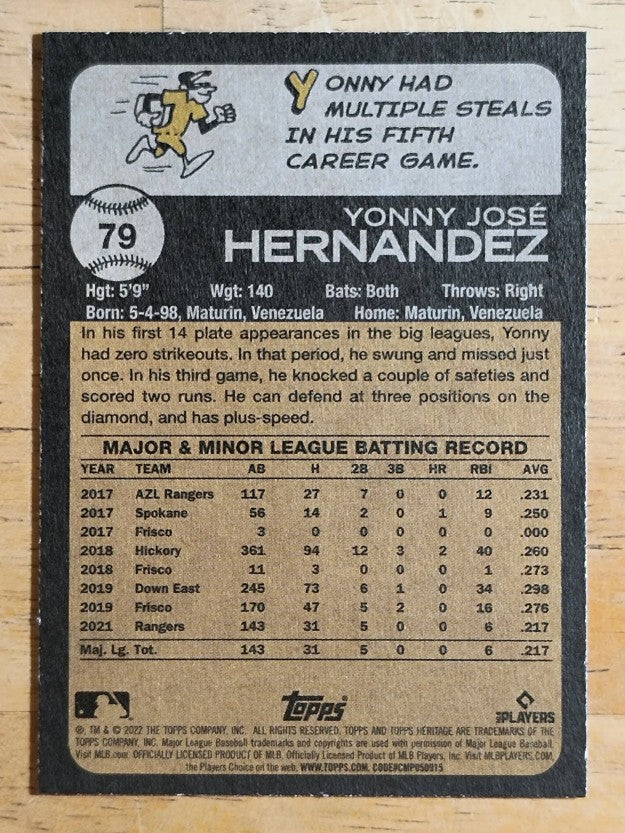 2022 Topps Heritage #79 Yonny Hernandez RC
