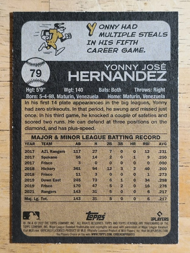 2022 Topps Heritage #79 Yonny Hernandez RC