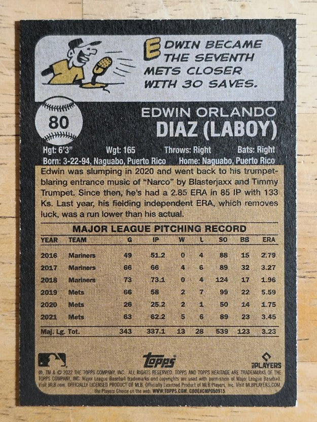 2022 Topps Heritage #80 Edwin Diaz
