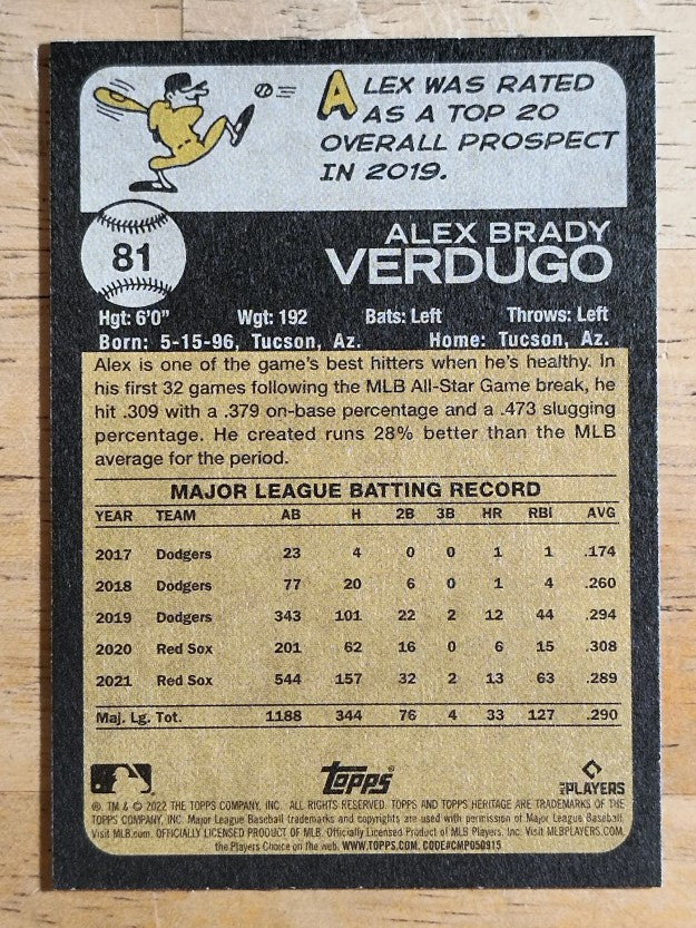 2022 Topps Heritage #81 Alex Verdugo
