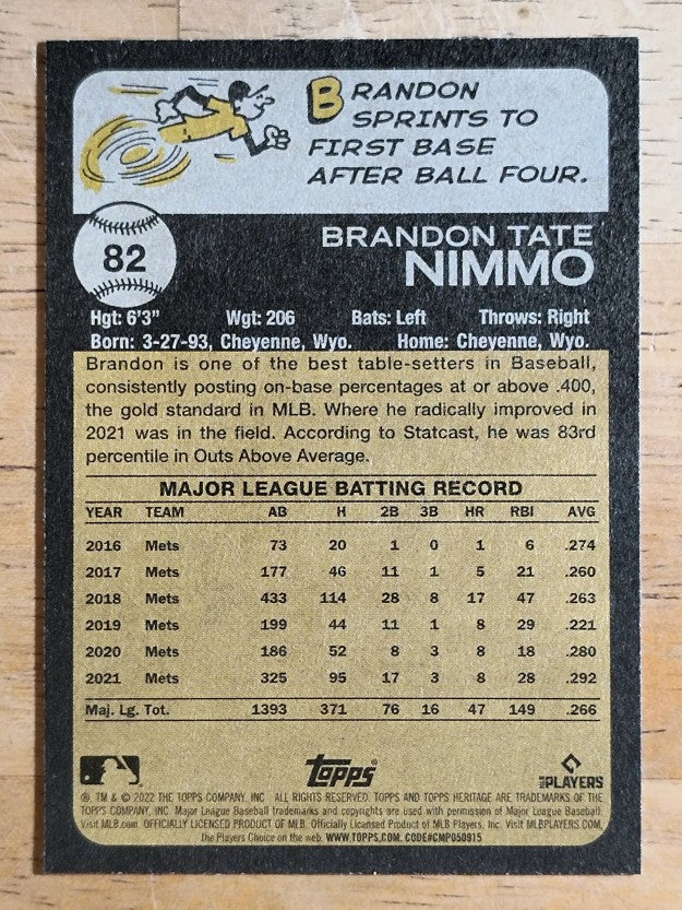 2022 Topps Heritage #82 Brandon Nimmo