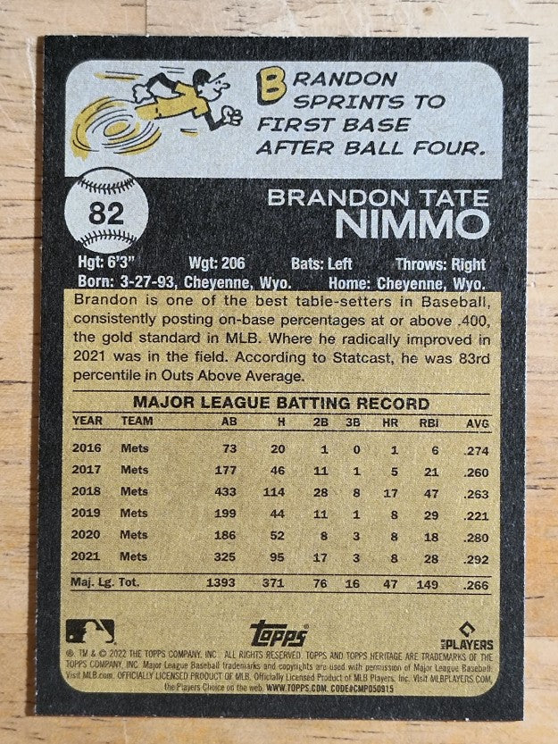 2022 Topps Heritage #82 Brandon Nimmo