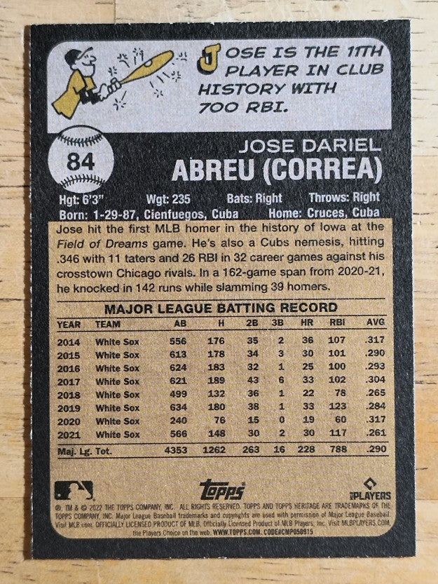 2022 Topps Heritage #84 Jose Abreu