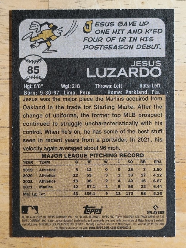 2022 Topps Heritage #85 Jesus Luzardo