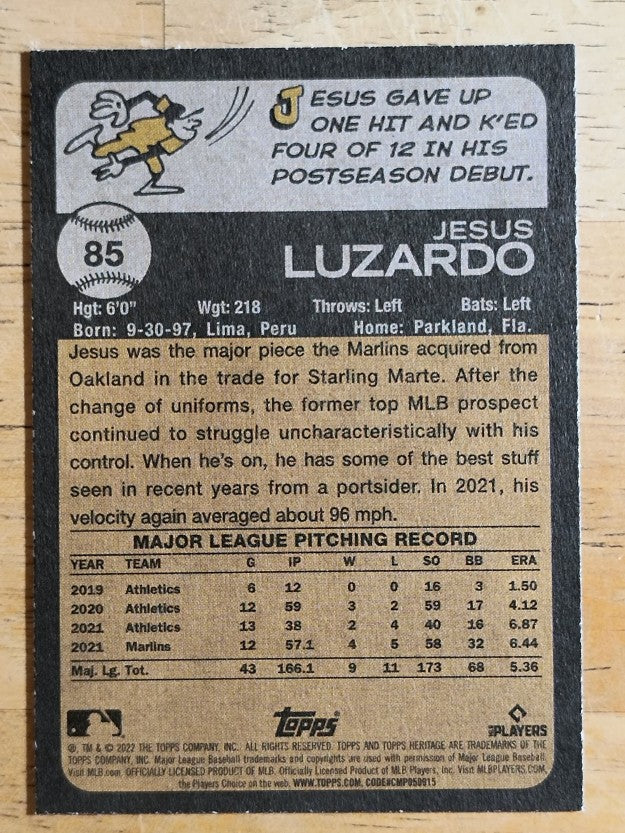 2022 Topps Heritage #85 Jesus Luzardo