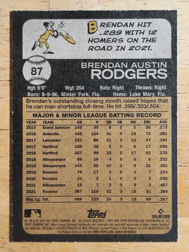 2022 Topps Heritage #87 Brendan Rodgers