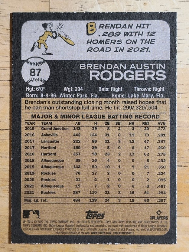 2022 Topps Heritage #87 Brendan Rodgers