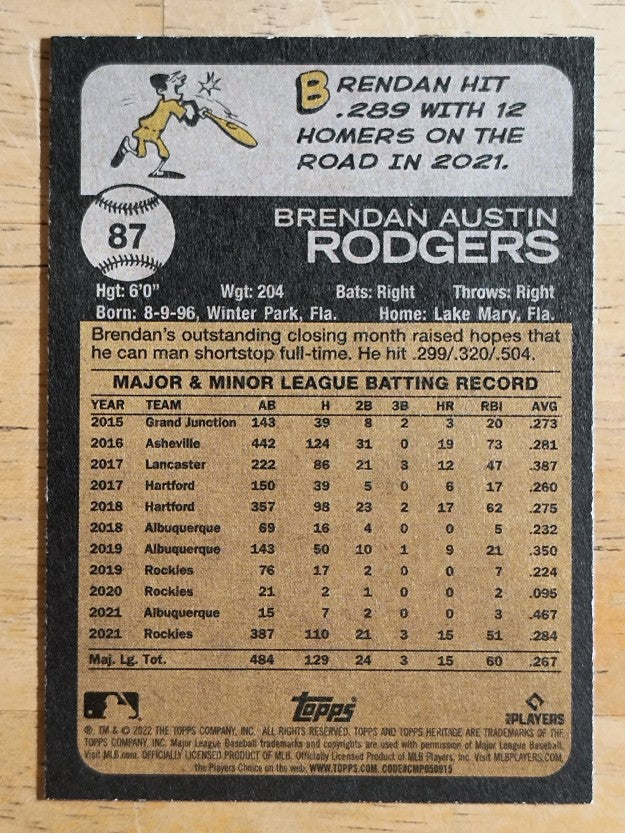 2022 Topps Heritage #87 Brendan Rodgers