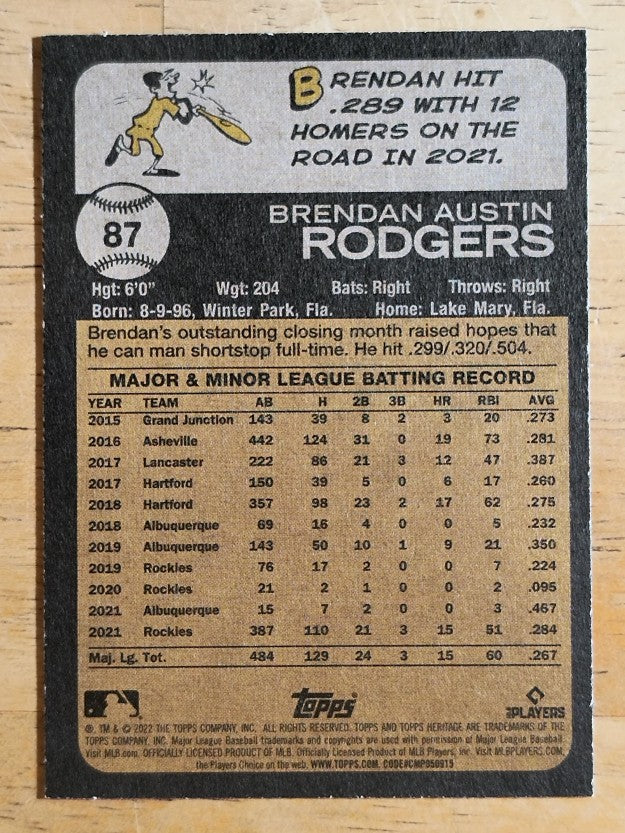 2022 Topps Heritage #87 Brendan Rodgers