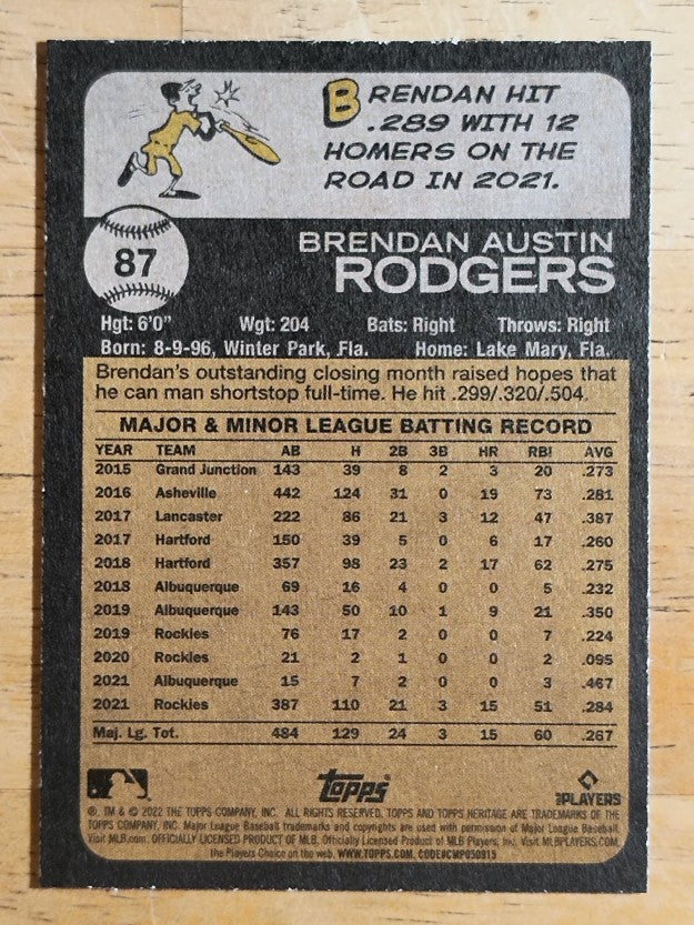 2022 Topps Heritage #87 Brendan Rodgers