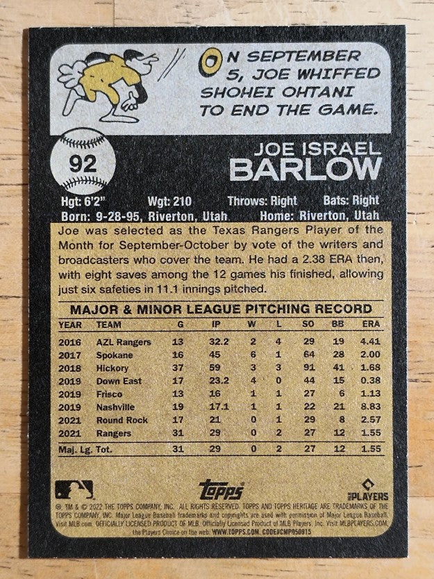2022 Topps Heritage #92 Joe Barlow RC