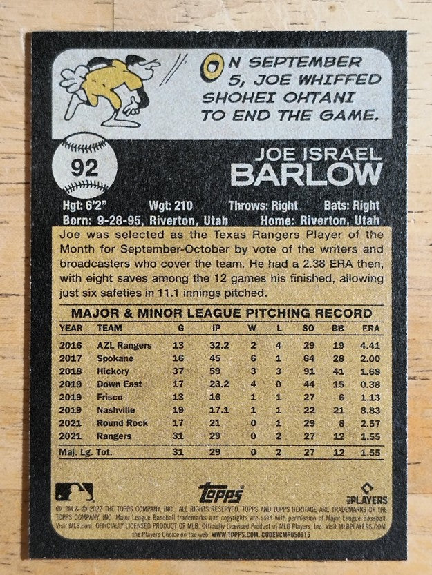 2022 Topps Heritage #92 Joe Barlow RC