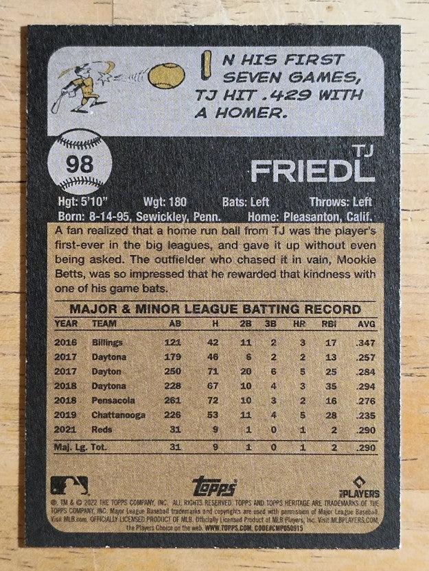 2022 Topps Heritage #98 TJ Friedl RC