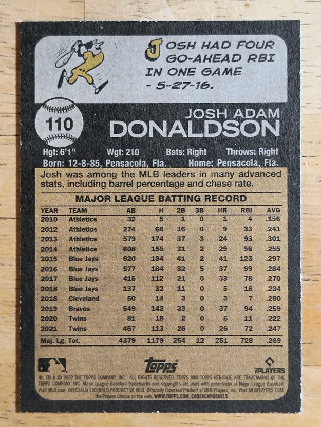 2022 Topps Heritage #110 Josh Donaldson