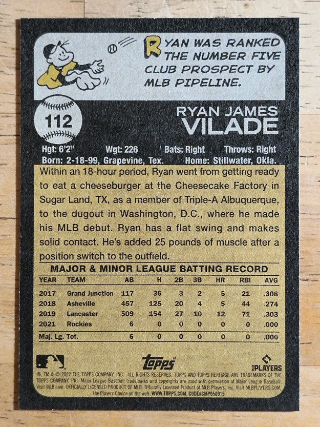 2022 Topps Heritage #112 Ryan Vilade RC