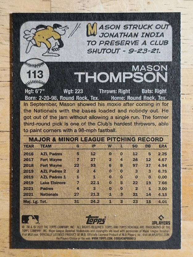 2022 Topps Heritage #113 Mason Thompson RC