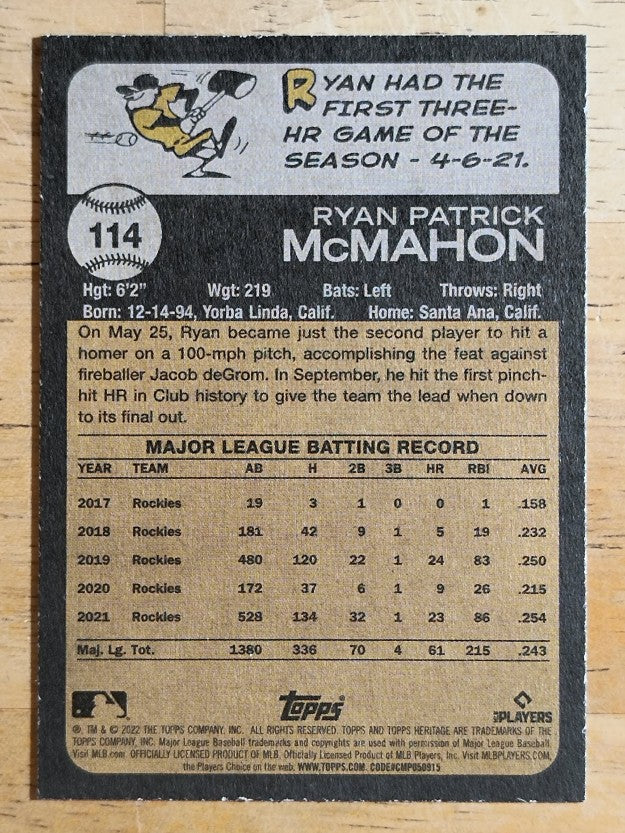 2022 Topps Heritage #114 Ryan McMahon