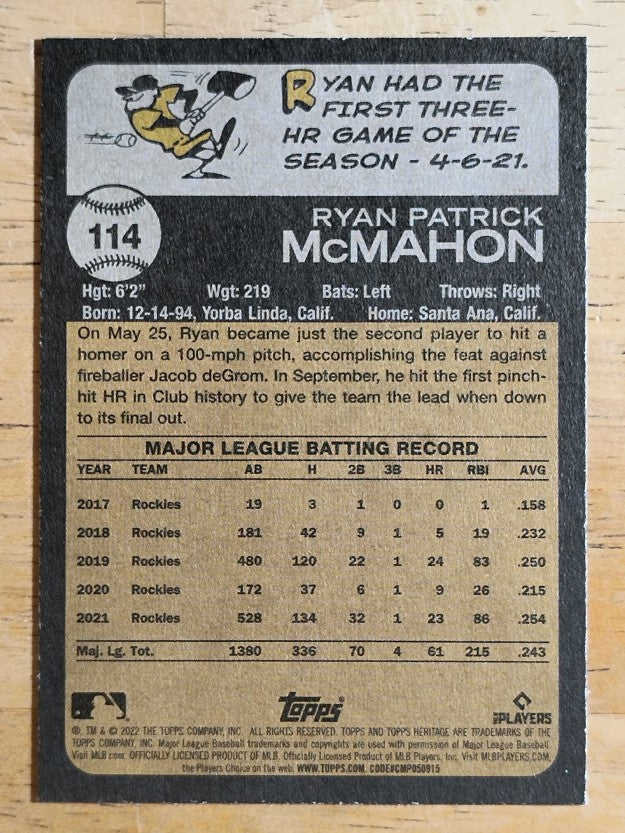 2022 Topps Heritage #114 Ryan McMahon