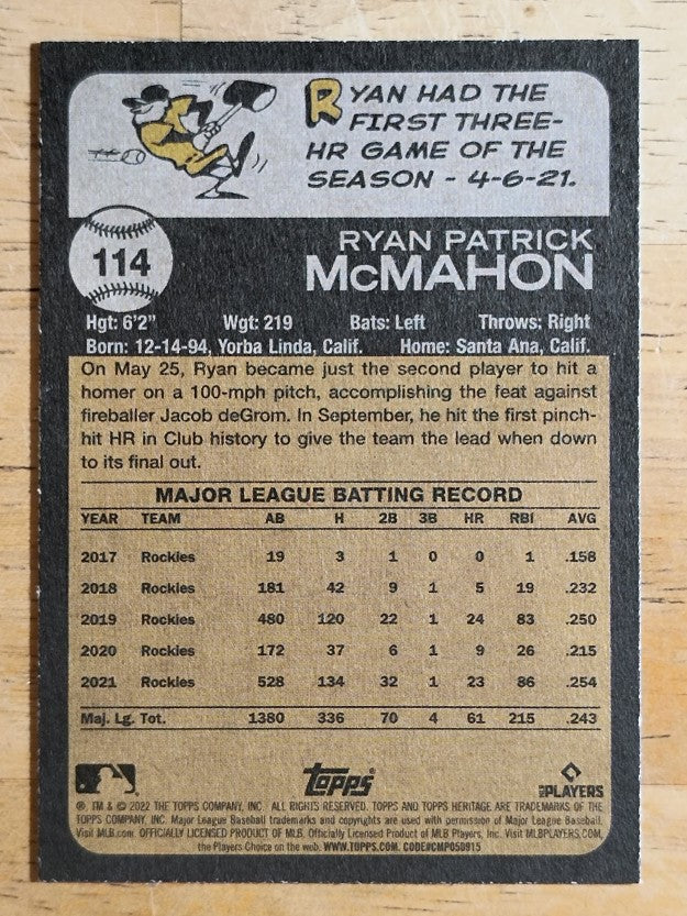 2022 Topps Heritage #114 Ryan McMahon