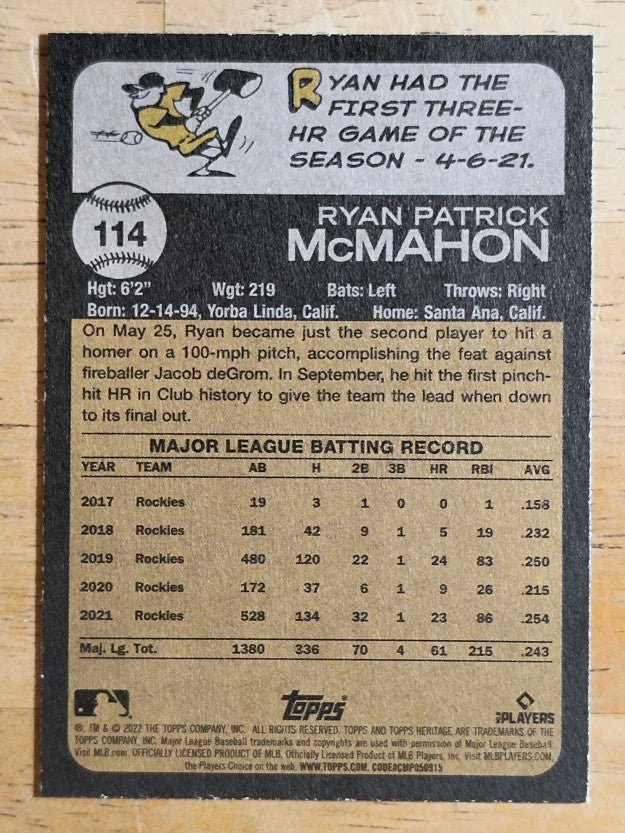 2022 Topps Heritage #114 Ryan McMahon