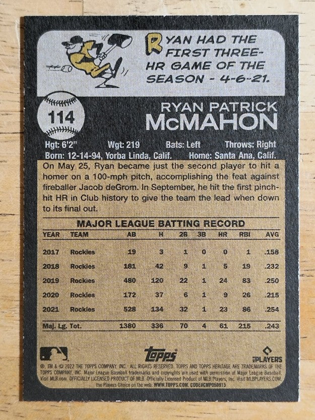 2022 Topps Heritage #114 Ryan McMahon