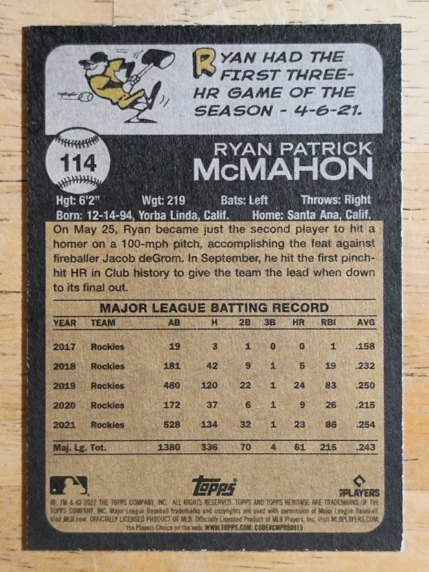 2022 Topps Heritage #114 Ryan McMahon
