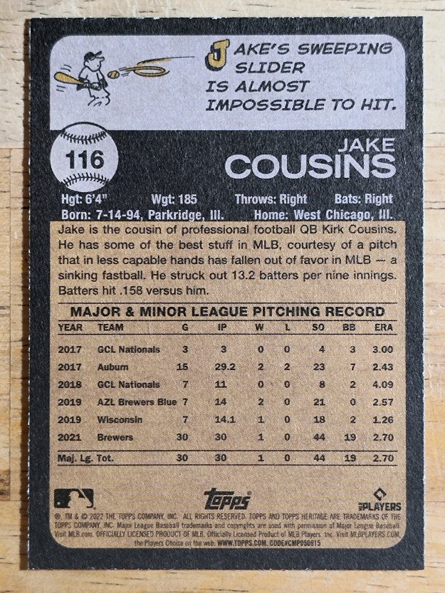 2022 Topps Heritage #116 Jake Cousins RC